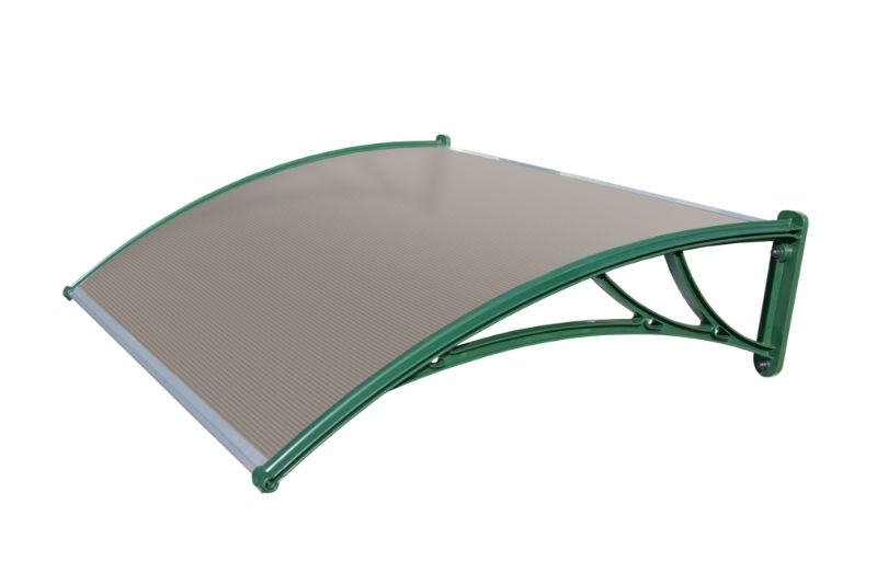 Козырек Krovent из поликарбоната 1500х930х280 серебристый (зеленый кронштейн)